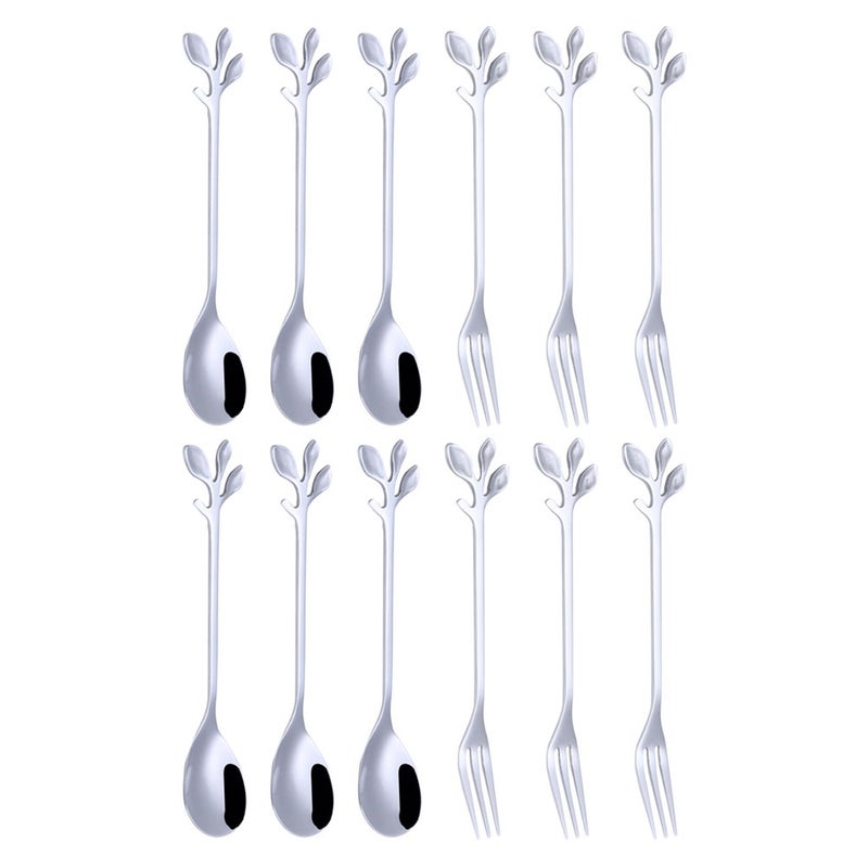 pcs Dessert Spoon and Fork Set Stainless Steel Mixing Spoon Cake Forks - Image 1