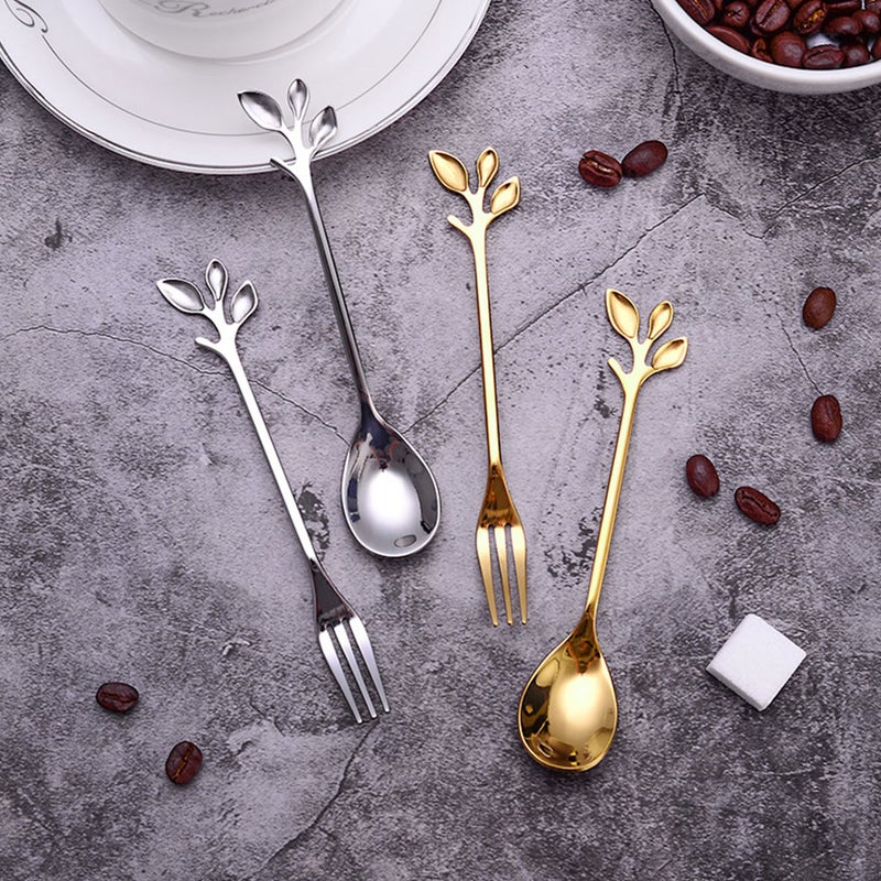 pcs Dessert Spoon and Fork Set Stainless Steel Mixing Spoon Cake Forks - Image 3