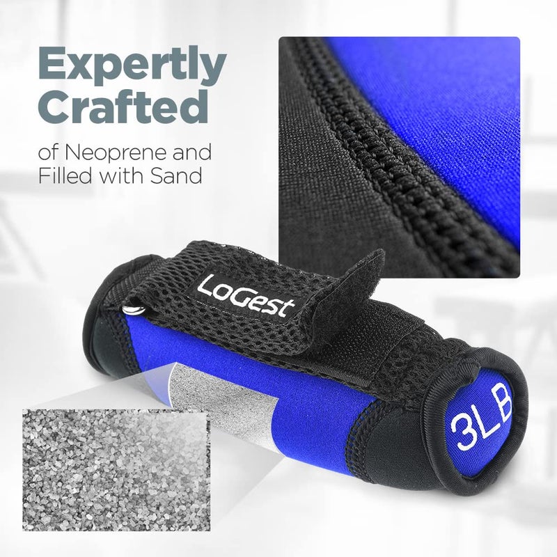 LoGest Soft Hand Weights Adjustable Straps - Comes in 1LB Weights or 2LB or 3LB 4LB - Comfortable & Secure Weighted Neoprene Dumbbells with Straps for Walking Running Cardio Workout Physical Therapy - Image 4