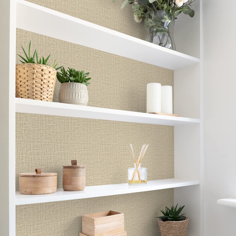 Tanone Khaki Contact Paper Peel And Stick  Grasscloth Contact Paper Self Adhesive Removable Wallpaper  Fabric Linen Thickened Wall Paper Decorative For Wall Cabinets Drawers Kitchen 15.8 "" W X394 L - Image 3