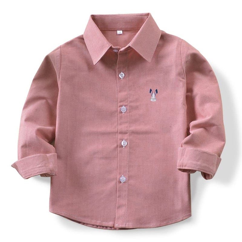 OCHENTA Toddler Boys Oxford Easter Dress Shirts Button Down Long Sleeve Kids Casual Cute Rabbit Pink 100CM - 2T - Image 1