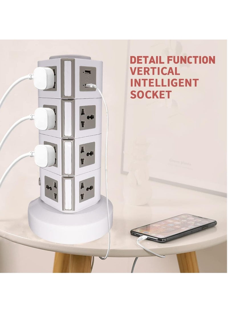 ELTRAZONE - Universal Vertical Tower Power Strip – Multi-Socket (110V-250V) with 2 USB Ports, Surge Protector Charging Station, 4-Layer Design for Worldwide Use – Compact, Safe Power Hub for Home, Office, and Travel - Image 1