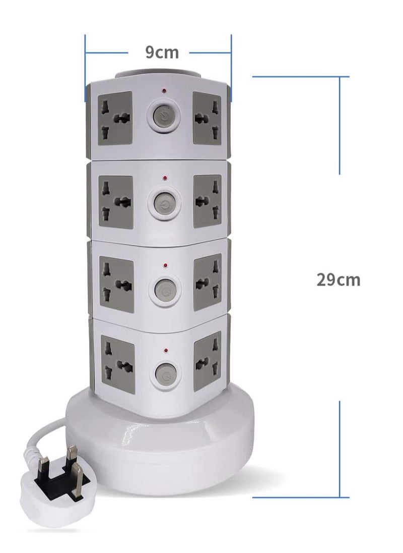 ELTRAZONE - Universal Vertical Tower Power Strip – Multi-Socket (110V-250V) with 2 USB Ports, Surge Protector Charging Station, 4-Layer Design for Worldwide Use – Compact, Safe Power Hub for Home, Office, and Travel - Image 1