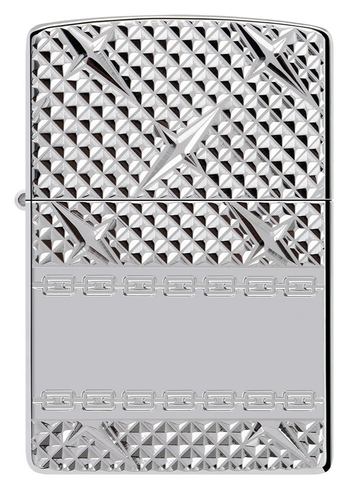 Zippo Ae401058 167 Diamond Plate Chain Design Armor High Polish Chrome Windproof Lighter - Image 1