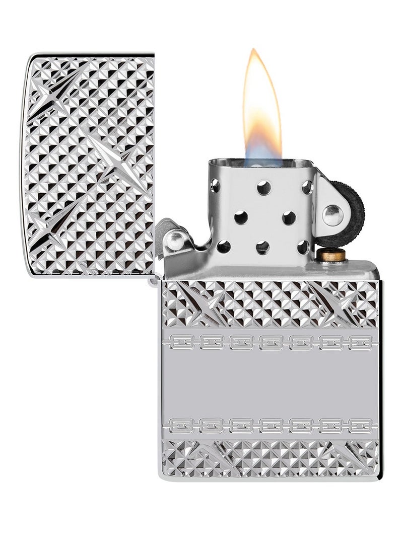 Zippo Ae401058 167 Diamond Plate Chain Design Armor High Polish Chrome Windproof Lighter - Image 2