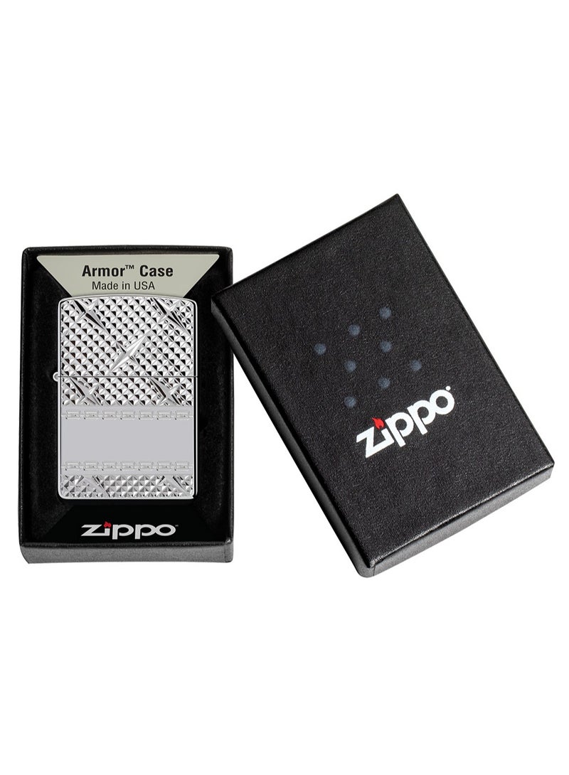 Zippo Ae401058 167 Diamond Plate Chain Design Armor High Polish Chrome Windproof Lighter - Image 5