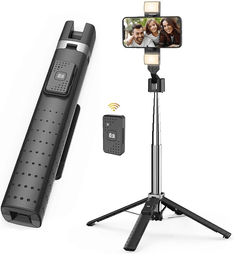 Sanyaa Selfie Stick Tripod Quadrapod with 2 Rechargeable Fill Light, Extendable Tripod with Bluetooth Remote, Stainless Steel, 3 Light Modes, 9 Brightness Levels, Compatible for All iPhone & Android - Image 5
