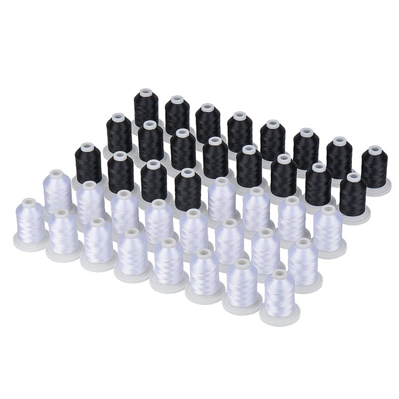 Simthread 40 Spools 20 White  20 Black Polyester Embroidery Machine Thread 500M 550Y for Brother Babylock Janome Pfaff Singer Bernina Sewing and Embroidery Machines