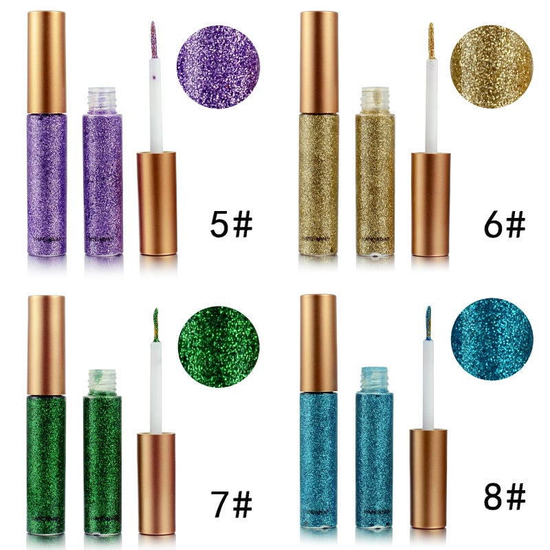 DekRion Glitter-Eyeliner,Gold Giltter-Eyeliner, Long-lasting Waterproof Eye-Glitter Makeup, Silver, Gold, Pink Green High-pigmented Colorful Eye Liner Liquid - Image 5