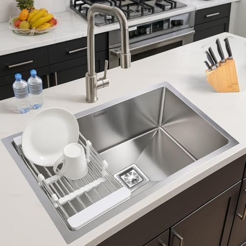 EVANEX Handmade Single Bowl Kitchen Sink - 30x20x10 inches|304 Stainless Steel Sink with Matte Finish| Kitchen Sink Including Coupling, Waste Pipe & Vegetable Washing Basket|Sink for Kitchen Basin - Image 1