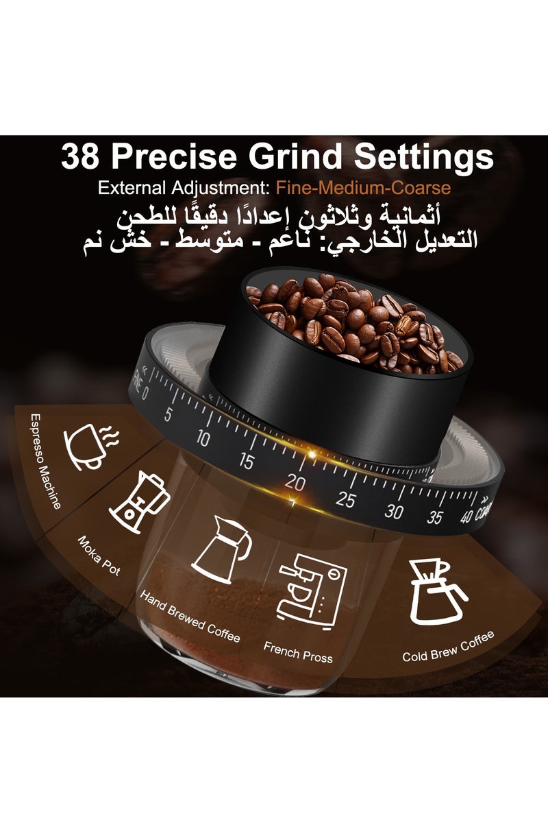 Necomi Electric Coffee Grinder, Upgraded Electric Grinder with Touch Screen, Portable Coffee Grinder, 38 Multiple External Adjustable Grinds Settings for Coffee Espresso French Press Electric Coffee Mill - Image 2