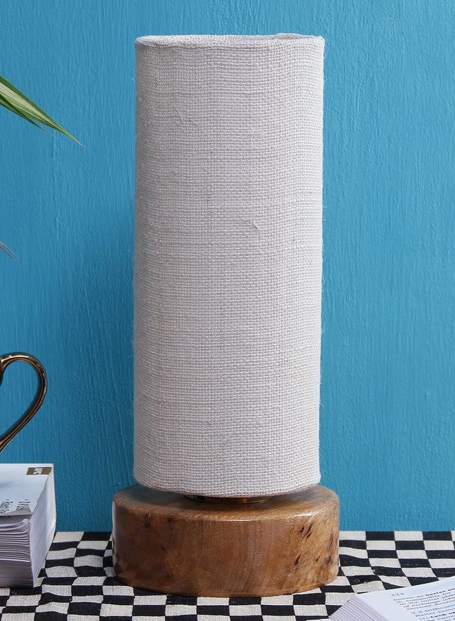 Devansh White Jute Shade with Round Wood Base - Image 2