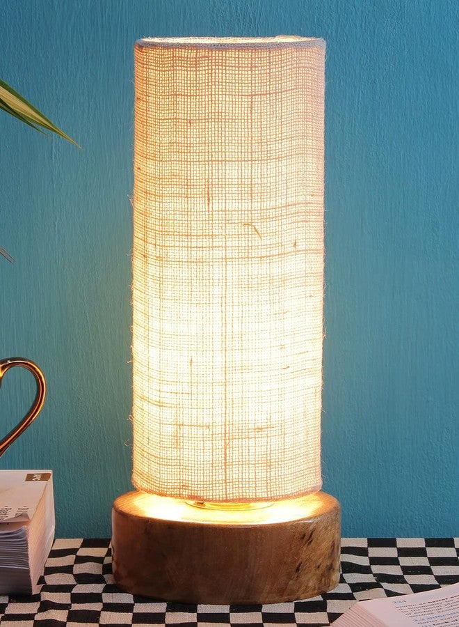 Devansh White Jute Shade with Round Wood Base - Image 1
