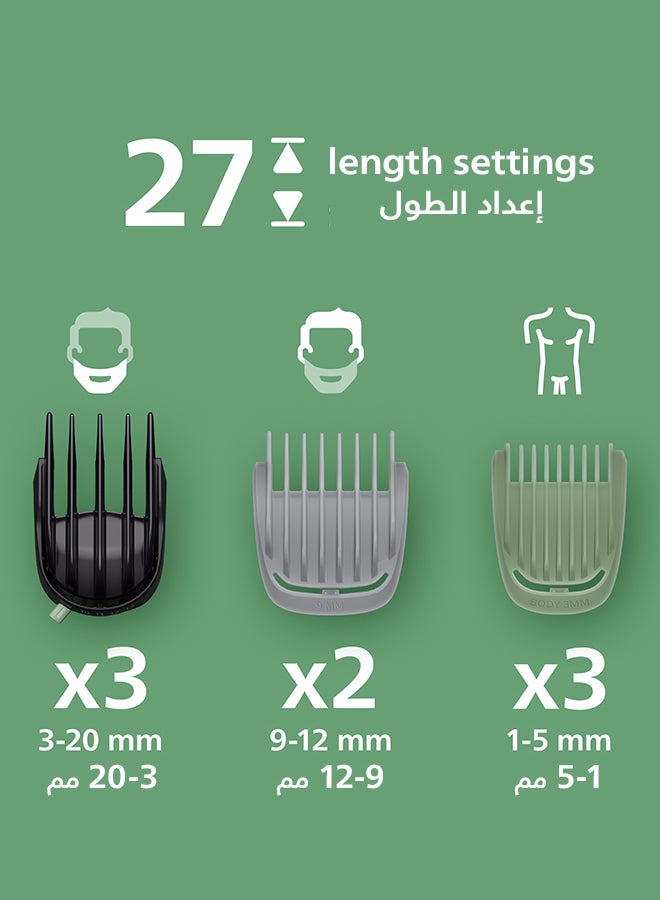 فيليبس فيليبس ماكينة عناية متعددة 20 في 1 MG9558/15 | تشذيب الوجه والشعر والجسم | شفرة OneBlade، مشط دقيق فاخر وأداة قص شعر عريضة | 120 دقيقة لاسلكيًا | مقاومة للماء | شحن USB-A | حقيبة سفر - Image 4
