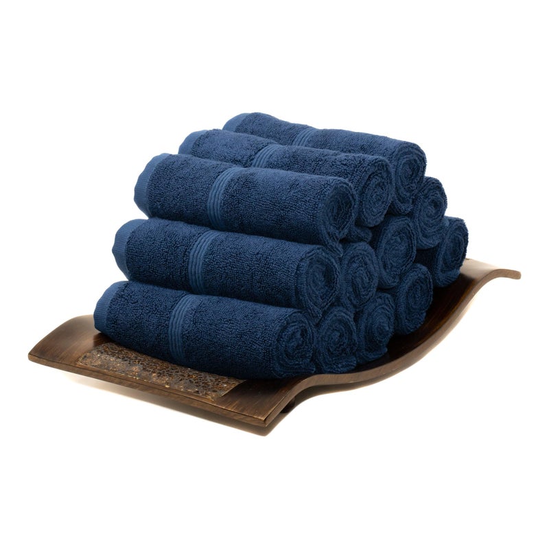 Mosobam Luxury Turkish Towels Set of 12 Washcloths 13X13 Navy Blue 700 GSM Bamboo Viscose  Aegean Turkish Combed Cotton