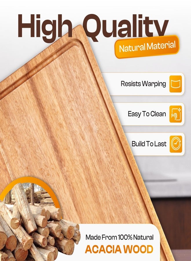 AN68 Acacia Wood Cutting Board Set of 3 – 2-in-1 Reversible Butcher Blocks & Serving Trays with Juice Groove, 100% Natural Hardwood, Multi-Size, Gift Box Ready - Image 3