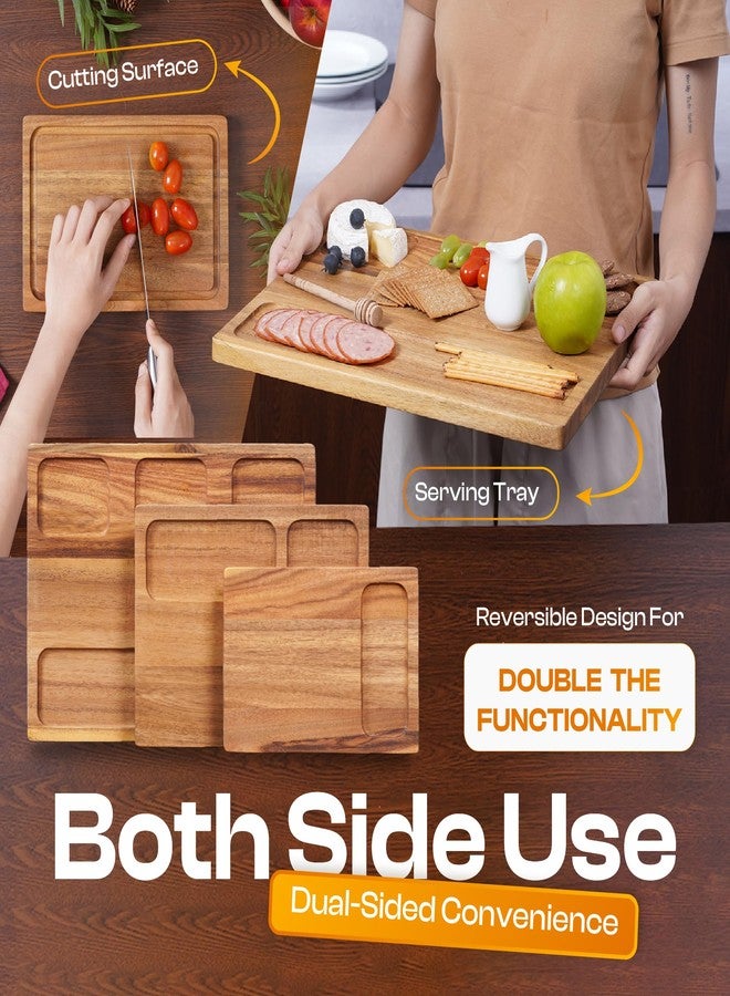 AN68 Acacia Wood Cutting Board Set of 3 – 2-in-1 Reversible Butcher Blocks & Serving Trays with Juice Groove, 100% Natural Hardwood, Multi-Size, Gift Box Ready - Image 4