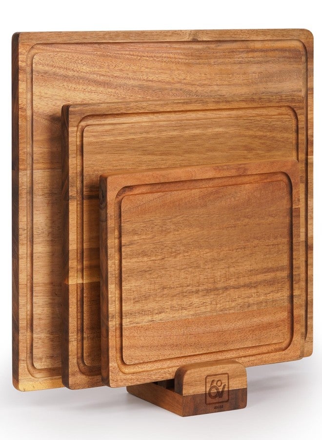 AN68 Acacia Wood Cutting Board Set of 3 – 2-in-1 Reversible Butcher Blocks & Serving Trays with Juice Groove, 100% Natural Hardwood, Multi-Size, Gift Box Ready - Image 1