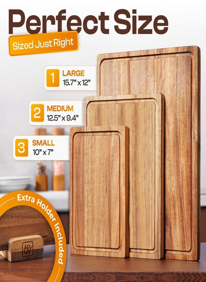 AN68 Acacia Wood Cutting Board Set of 3 – 2-in-1 Reversible Butcher Blocks & Serving Trays with Juice Groove, 100% Natural Hardwood, Multi-Size, Gift Box Ready - Image 2