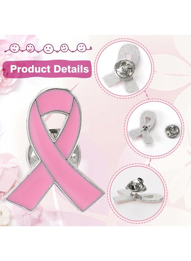 Biubee 100Pcs Breast Cancer Awareness Pins- 1 × 0.8 Inch Small Pink Ribbon Lapel Pins Metal Brooch Hope Ribbon Pins for Breast Cancer Survivor Charity Event Fundraising Gathering Women Girls Clothes Decor - Image 2