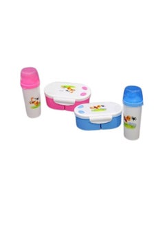 ARTLOOK 2 pieces of plastic meal box with blue/pink straw 