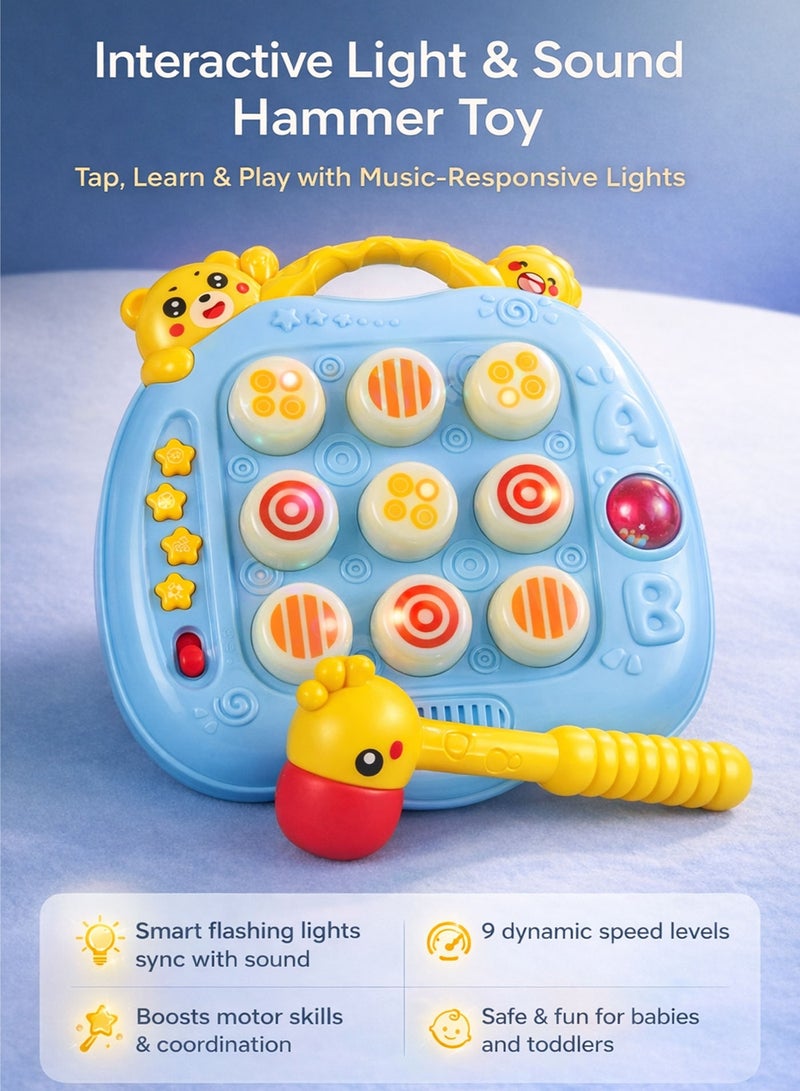 Oobidoo 2-in-1 Electronic Interactive Whack-A-Mole Game & Tic-Tac-Toe Board for Toddlers Kids, Light Up Musical Hammer Toy with Sound Effects, Educational Learning Activity Toy, Reaction Speed Training, Hand Eye Coordination, Sensory Development, Anti Slip Suction Cup Base, Safe Soft Tip Hammer, Portable Carry Handle, Blue Color - Image 2