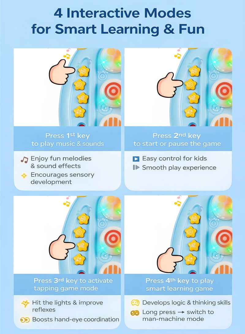 Oobidoo 2-in-1 Electronic Interactive Whack-A-Mole Game & Tic-Tac-Toe Board for Toddlers Kids, Light Up Musical Hammer Toy with Sound Effects, Educational Learning Activity Toy, Reaction Speed Training, Hand Eye Coordination, Sensory Development, Anti Slip Suction Cup Base, Safe Soft Tip Hammer, Portable Carry Handle, Blue Color - Image 5