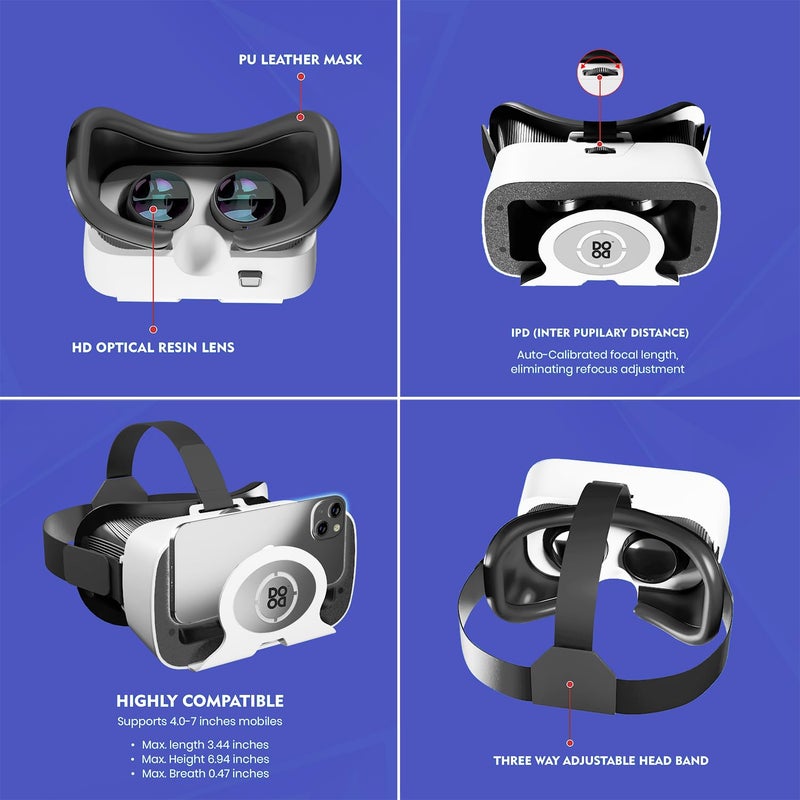 Dood VR Headset for Mobile with Touch on for Watching Movies,Playing Games Compatible with All Smartphones Upto 7 inches |15 Years Warranty(White) - Image 5