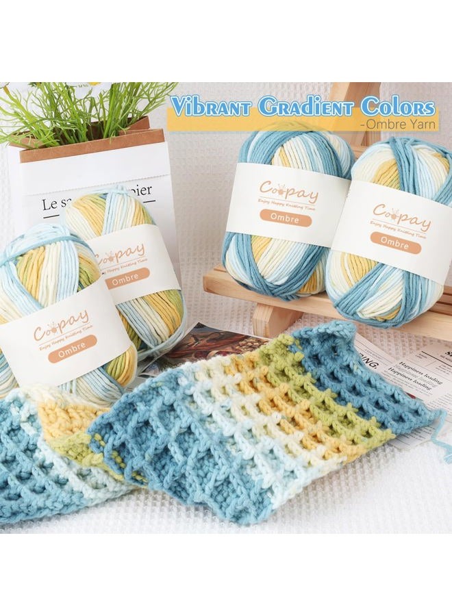 Coopay Ombre Yarn for Crocheting Knitting (Medium), 6 Pack Rule Gradient Yarn Cake - 100g/3.52 oz, 130m/142yd- Acrylic- CYC #4 (8Ply), Perfect for Scarves, Blankets and Bag(105 Sea Salt) - Image 5