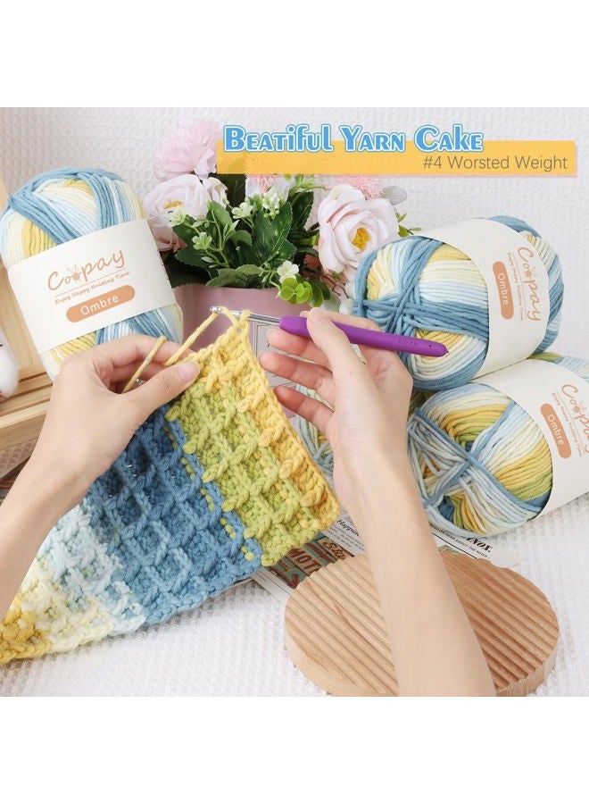 Coopay Ombre Yarn for Crocheting Knitting (Medium), 6 Pack Rule Gradient Yarn Cake - 100g/3.52 oz, 130m/142yd- Acrylic- CYC #4 (8Ply), Perfect for Scarves, Blankets and Bag(105 Sea Salt) - Image 4