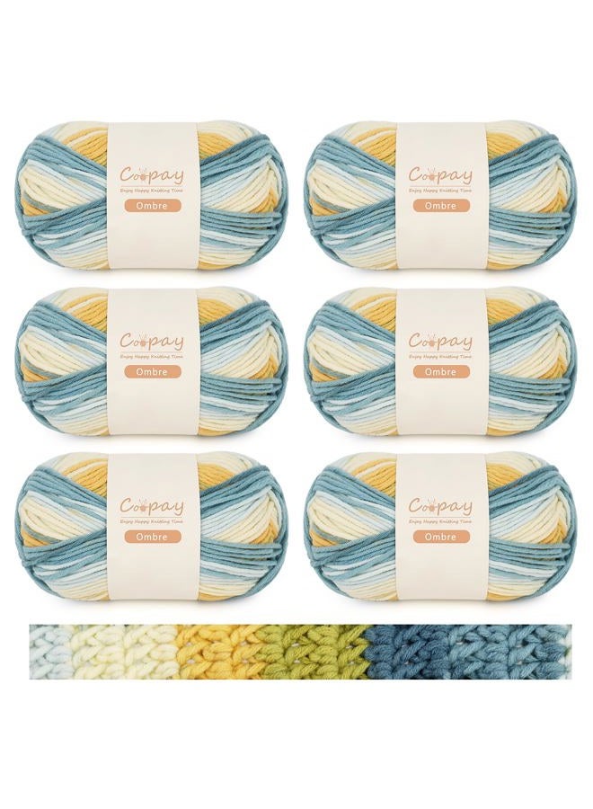 Coopay Ombre Yarn for Crocheting Knitting (Medium), 6 Pack Rule Gradient Yarn Cake - 100g/3.52 oz, 130m/142yd- Acrylic- CYC #4 (8Ply), Perfect for Scarves, Blankets and Bag(105 Sea Salt) - Image 1