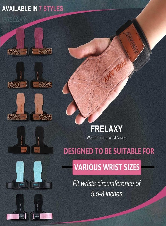 Frelaxy Lifting Wrist Straps Women and Men, Weight Lifting Grips with Cushion Wrist Loop, Double Layer Leather and Storage Pouch, Gym Workout Straps for Deadlift and Powerlifting (Pink/Black) - Image 2