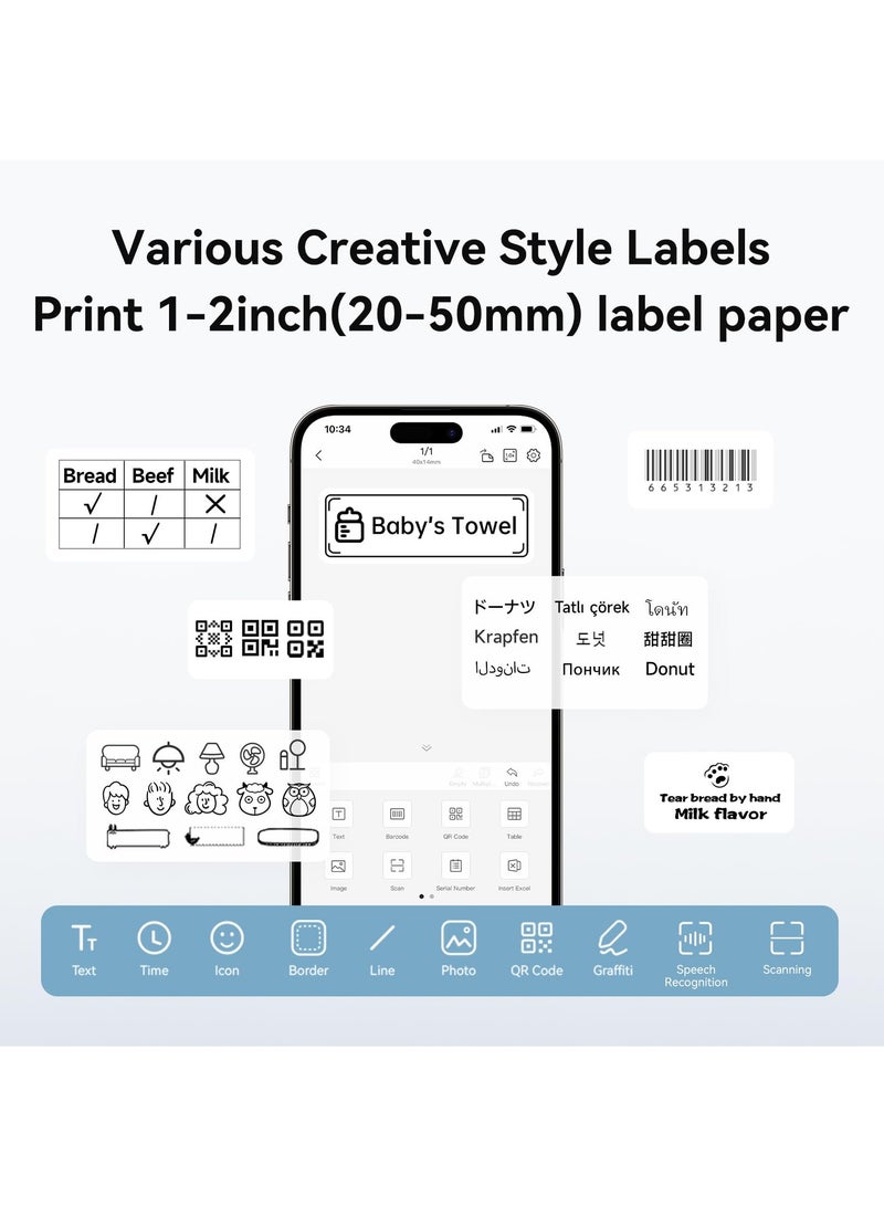 نيمبوت طابعة ملصقات بلوتوث لاسلكية B1 مع لفة واحدة 50*30 مم ملصق أبيض وكابل USB، صانع ملصقات محمول بدون حبر، مثالية للسوبرماركت والمتاجر وطباعه الباركود في المنزل - Image 4