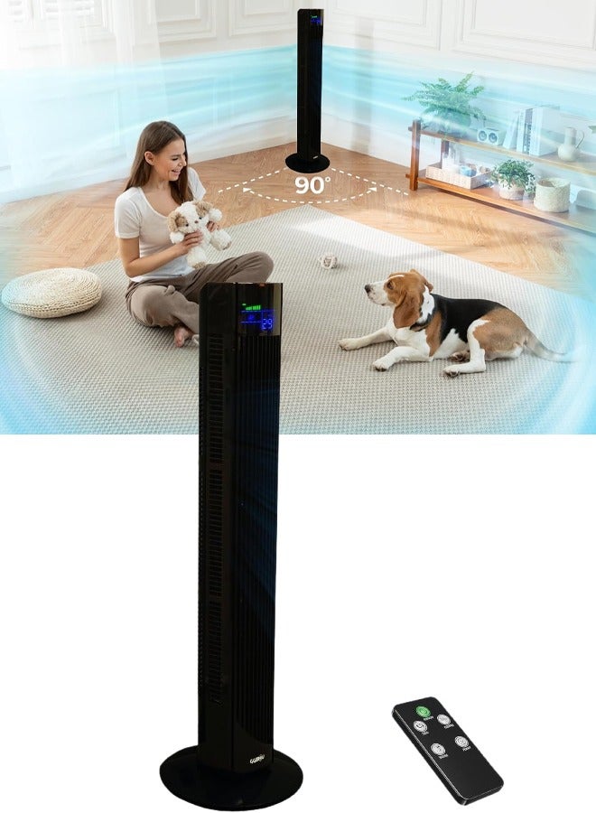VUCATIN Tower Fan with Remote Control 36'' cooling Fan with 3 Speeds 3 Modes 1-12 Hour Digital Timer LED Light Indicator 90° Oscillating Fans Powerful Energy-Efficient Electric Smart Fan (Black) - Image 1