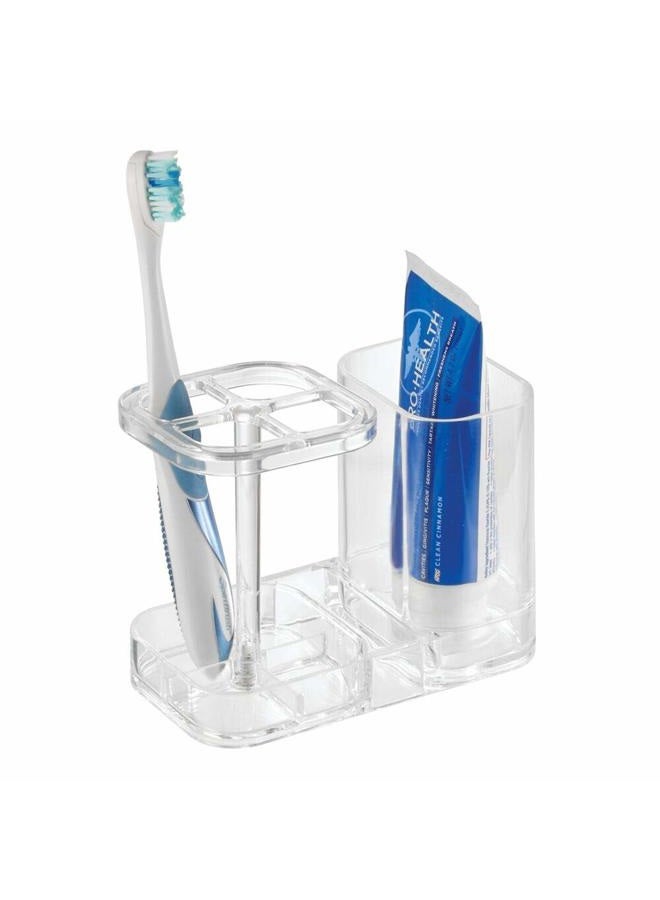 InterDesign iDesign Med+ Toothbrush Holder, Plastic Dental Center with Toothbrush Stand and Toothpaste Compartment, Clear - Image 1