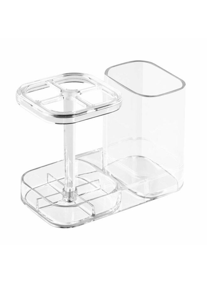 InterDesign iDesign Med+ Toothbrush Holder, Plastic Dental Center with Toothbrush Stand and Toothpaste Compartment, Clear - Image 2