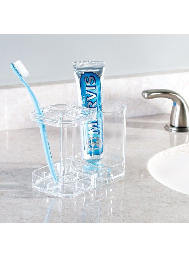 InterDesign iDesign Med+ Toothbrush Holder, Plastic Dental Center with Toothbrush Stand and Toothpaste Compartment, Clear - Image 4