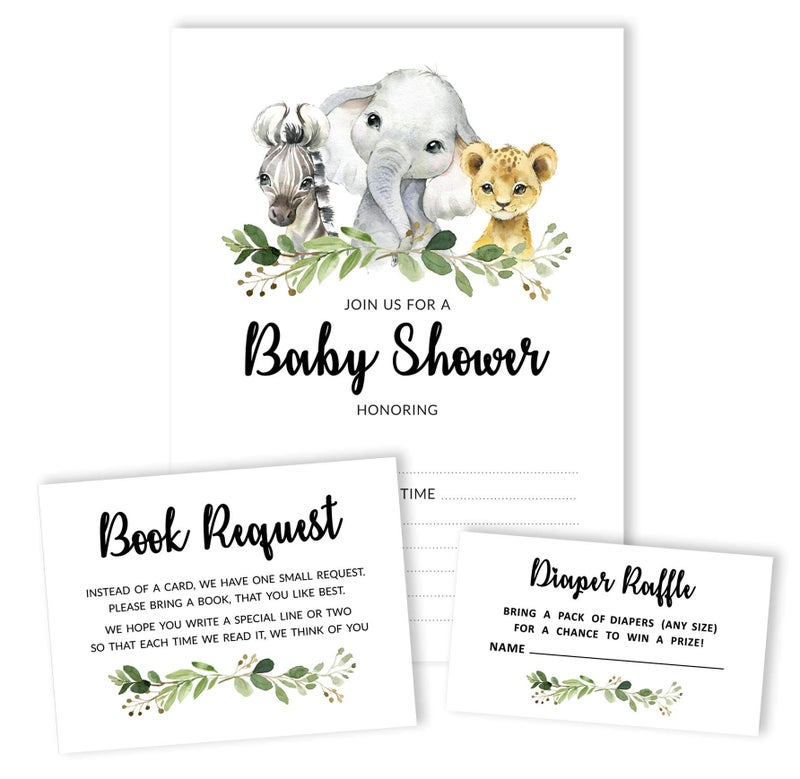 Inkdotpot Set Of 30 Safari Baby Shower Invitations-Diaper Raffle Tickets And Baby Shower Book Request Cards Jungle Animals Invites Its A Boy Its A Girl - Image 4