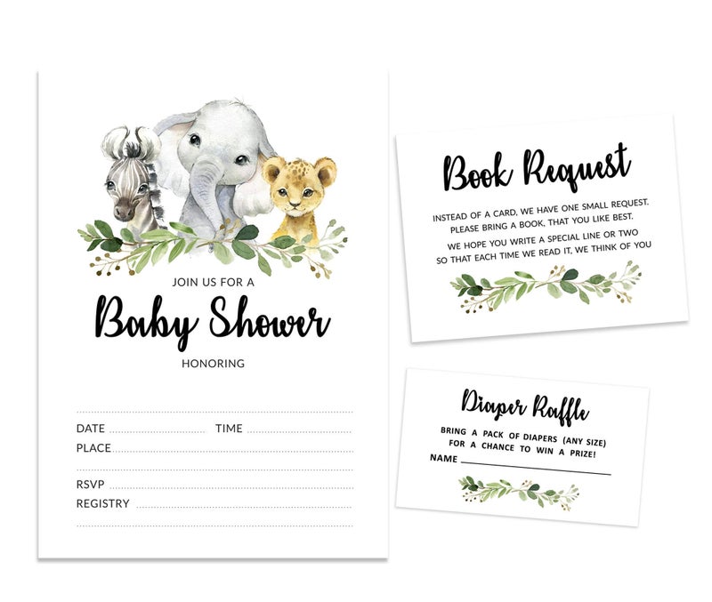 Inkdotpot Set Of 30 Safari Baby Shower Invitations-Diaper Raffle Tickets And Baby Shower Book Request Cards Jungle Animals Invites Its A Boy Its A Girl - Image 1