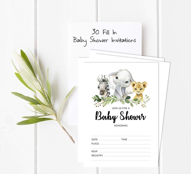 Inkdotpot Set Of 30 Safari Baby Shower Invitations-Diaper Raffle Tickets And Baby Shower Book Request Cards Jungle Animals Invites Its A Boy Its A Girl - Image 5