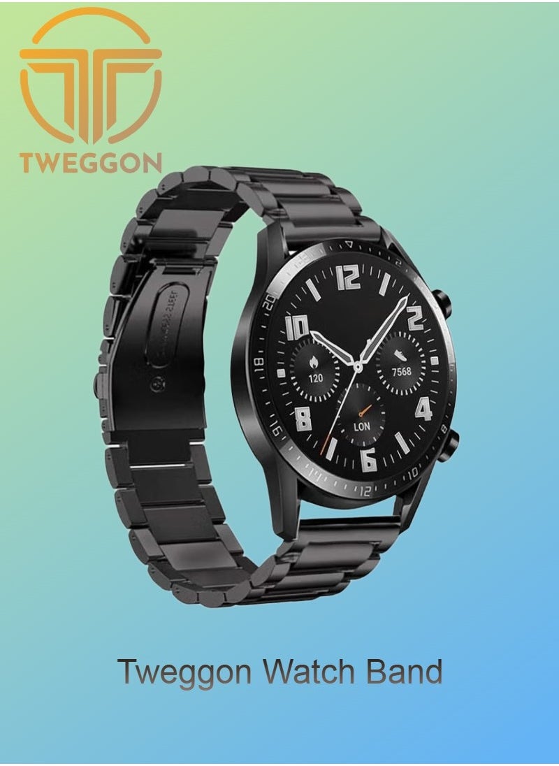 TWEGGON 22mm Stainless Steel Band/Strap Compatible with Huawei Watch GT5 Series/GT 4 Series/GT3 Series/Watch 3 Series/GT2 46/GT2 Pro Black  - Image 1