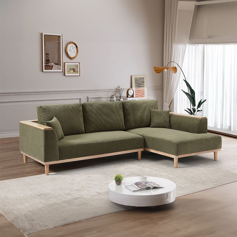 DANUBE HOME Orson Fabric Right Corner Sofa | Modern Design L Shape Corner Sofas | Comfortable Living Room Furniture L163xW92xH88cm - Olive - Image 1
