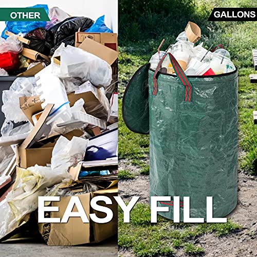 Pilntons 4 Pack 32 Gallons Reusable Yard Waste Bags with Zipper Lid Lawn Leaf Bags Heavy Duty with 4 Handles Garden Waste Bags Container for Clean Up Outdoor Debris Leaves Grass Clippings - Image 4