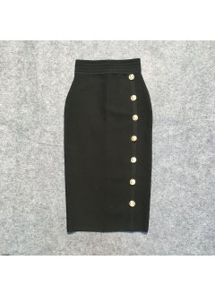 2022 Autumn New High-Waisted Slimming Single-Row Button Design Mid-Length Dress Tummy Control Shapewear Underneath Black