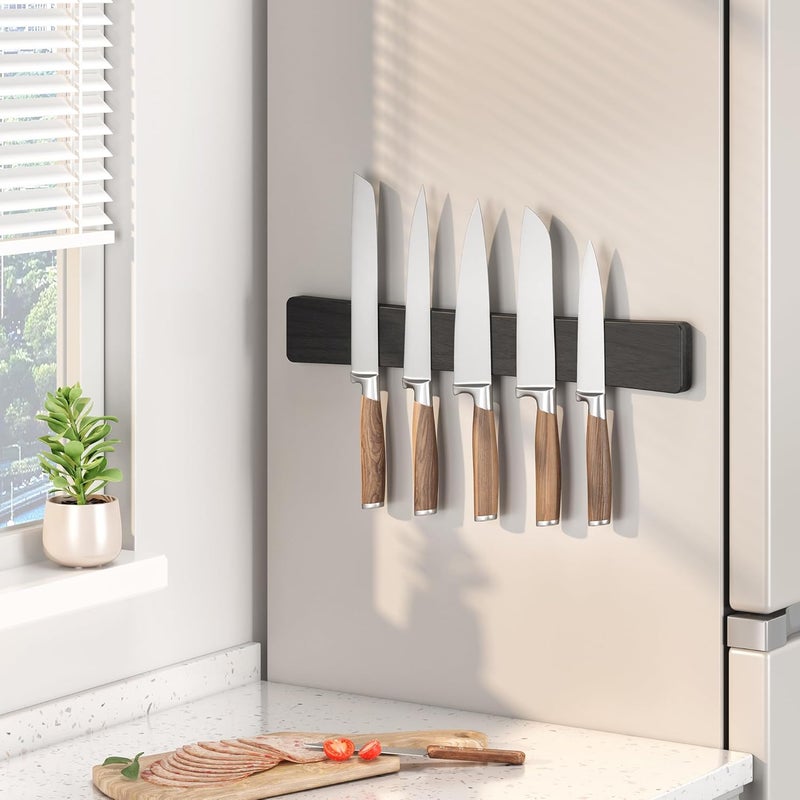 Wisuce Essentials Magnetic Knife Holder for Wall, 16" Acacia Wood No Drill Knife Magnet Strip Use as Tool Key Storage Knife Bar, Powerful Wall Mounted Magnetic Knife Rack for Refrigerator & Kitchen Utensil Organizer - Image 5