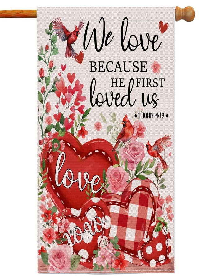 JNDJE Happy Valentines Day Flag, Valentines House Flag 28x40 Double Sided, Valentines Flags Love Heart Signs Anniversary Yard Outdoor Home Decorations - Image 1