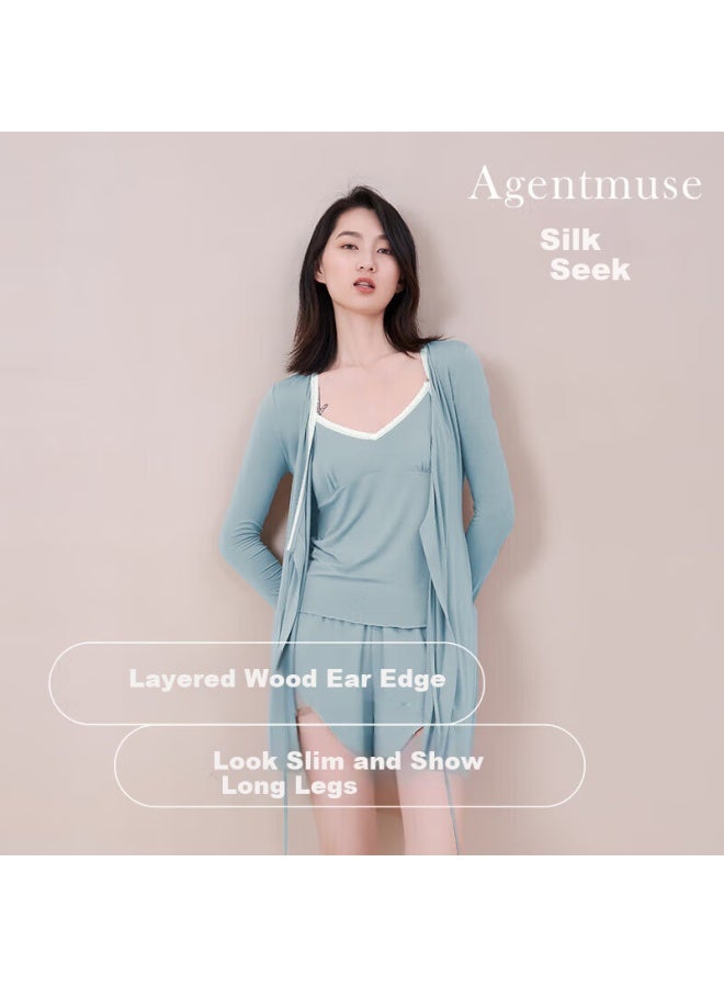 Agentmuse Modal Sleepwear For Women, Bra Cup Pads, Cooling Spaghetti Strap Vintage Shorts Set 659t, Light Mocha Color, Size S - Image 2