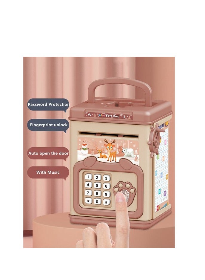 Kids ATM Piggy Bank Toy with Password Lock – Electronic Panda Money Safe Box with Fingerprint Sensor, Coin Slot & Bill Insertion – Educational Gift for Boys & Girls (pink) - Image 1