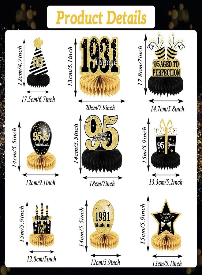 Tevxj 9PCS 95th Birthday decorations 95th birthday Centerpieces for Table Decorations 2024 Vintage 1929 Honeycomb Table Topper Back in 1929 95th Birthday Decoration for Men and Woman 95 Years Birthday Party - Image 2
