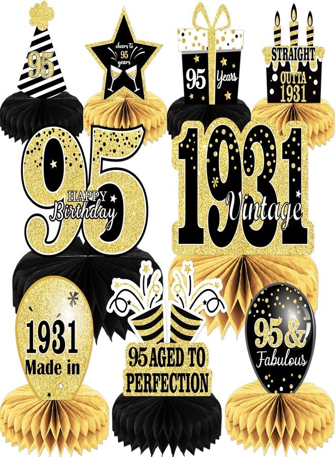 Tevxj 9PCS 95th Birthday decorations 95th birthday Centerpieces for Table Decorations 2024 Vintage 1929 Honeycomb Table Topper Back in 1929 95th Birthday Decoration for Men and Woman 95 Years Birthday Party - Image 1